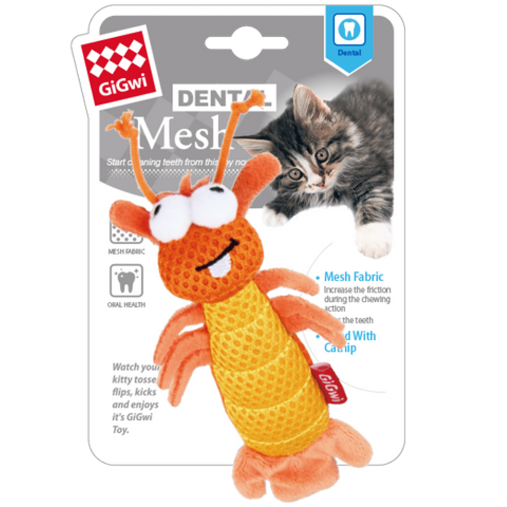 GiGwi Dental Mesh Shrimp Toy for Cats (Orange)