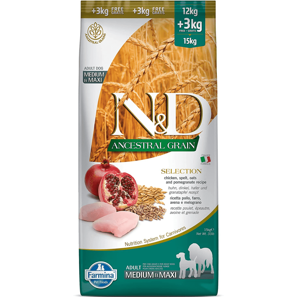 Farmina N&D Chicken & Pomegranate Ancestral Grain Selection Adult Medium Maxi Dog Dry Food