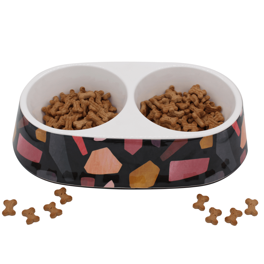 Peetara Abstract Designer Melamine Double Diners for Dogs and Cats (Black)