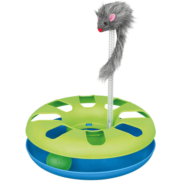 Trixie Crazy Circle with Plush Mouse Toy for Cats (Green/Blue)