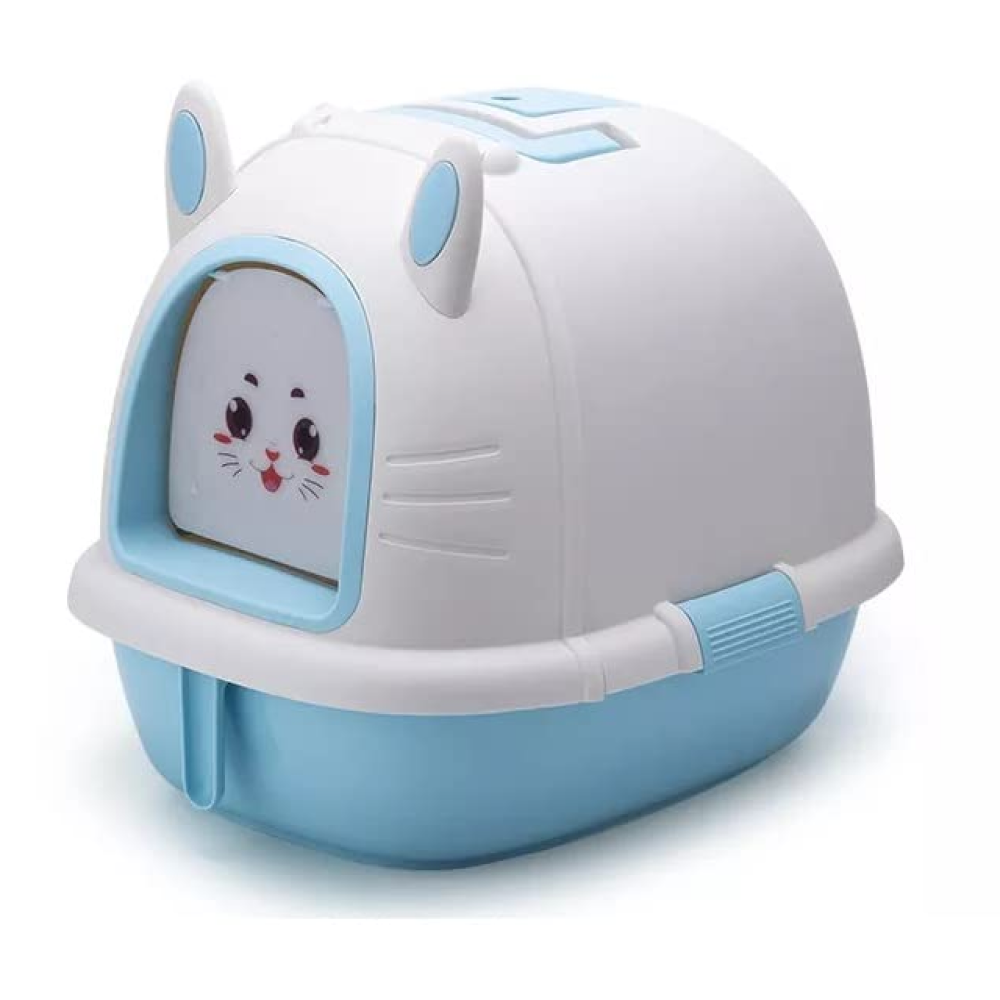 PetGains Fully Enclosed Litter Box Deodorant Anti Stink Toilet for Cats (Blue/White)