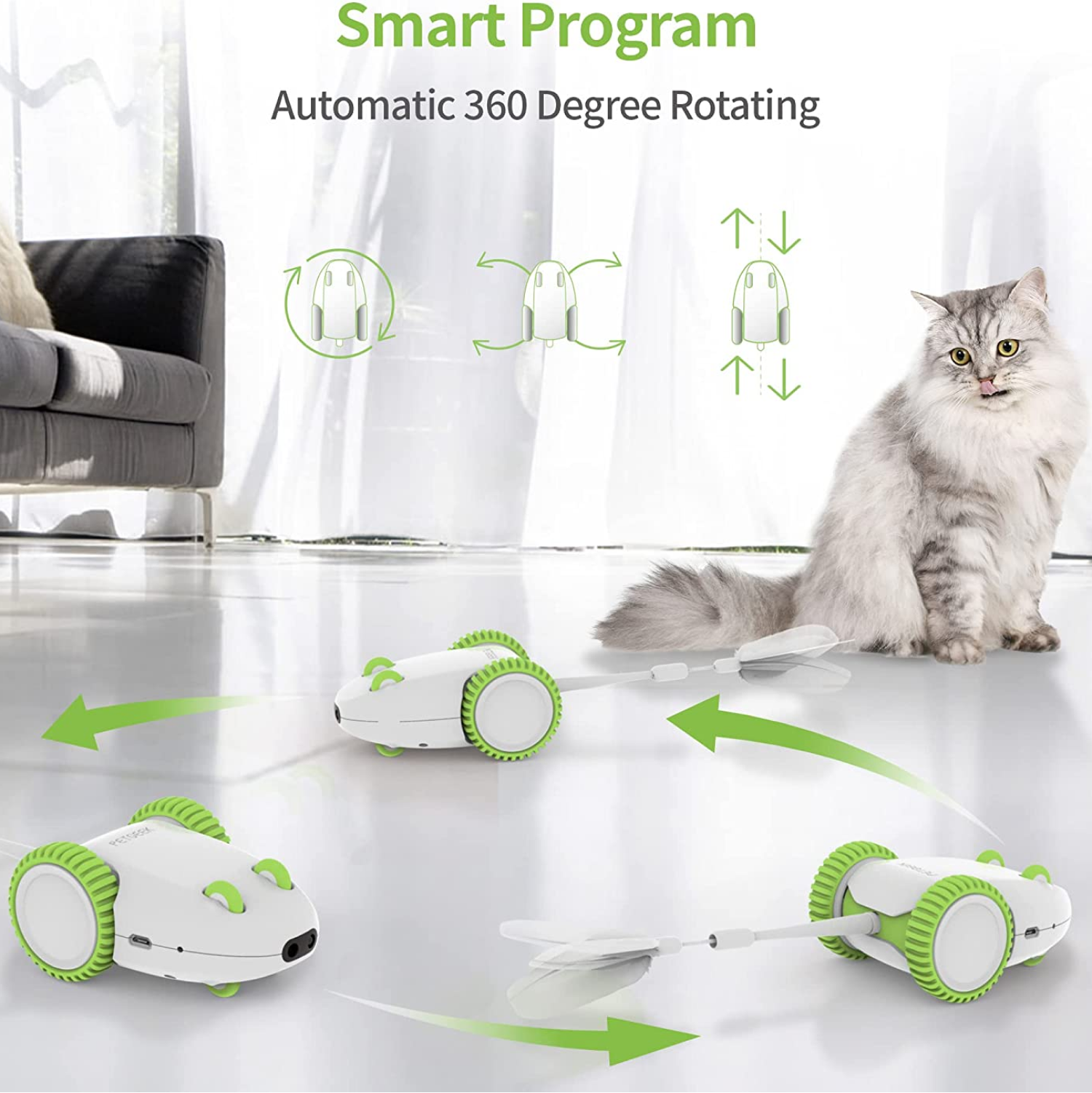 Pet Geek Furious Mouse Toy for Cats (White/Green) Cats-Toys Petgeek