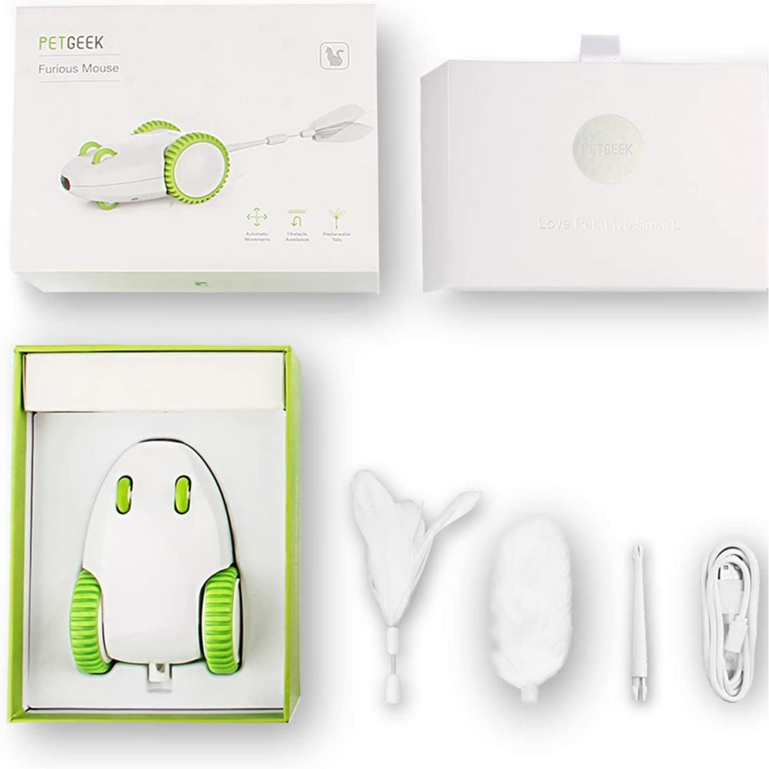 Pet Geek Furious Mouse Toy for Cats (White/Green) Cats-Toys Petgeek