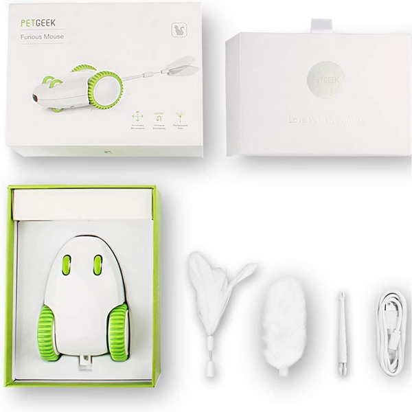 Pet Geek Furious Mouse Toy for Cats (White/Green)