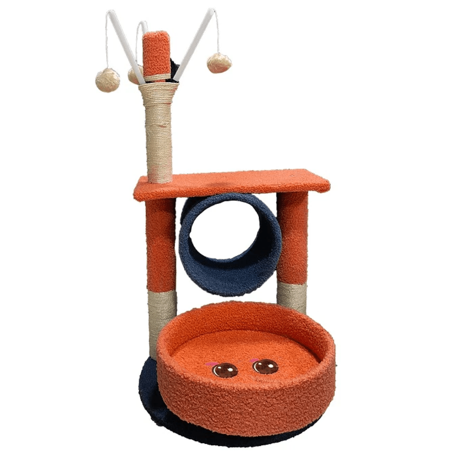 Goofy Tails Tree Post with Toy for Kittens & Cats (Peach/Blue)
