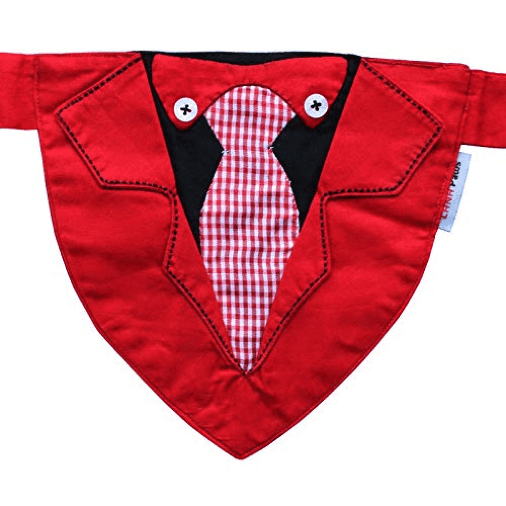 Lana Paws Applique Work Tuxedo Adjustable Dog Bandana-Red