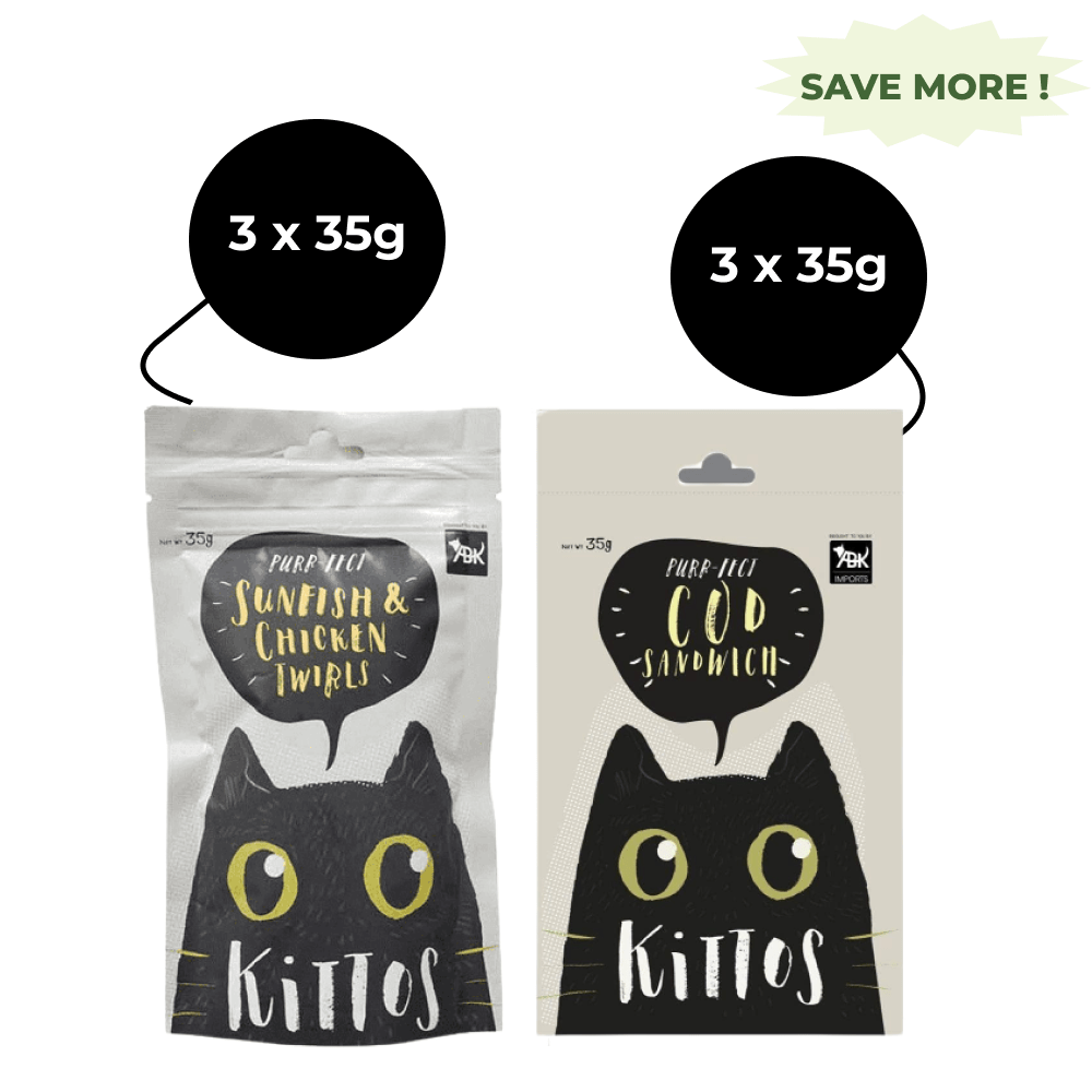 Kittos Purr Fect Sunfish Chicken and Twirls and Cod Sandwich Cat Treat Combo (3+3) Cats-Treats & Others Kittos 6x35g