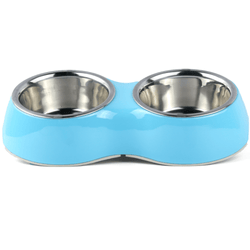 Basil Double Melamine Bowl Dinner Set for Dogs and Cats (Blue)