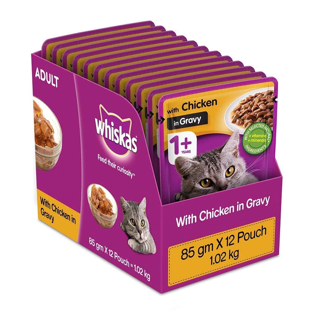 Whiskas Salmon in Gravy Meal and Chicken Gravy Adult Cat Wet Food Combo (24+24)