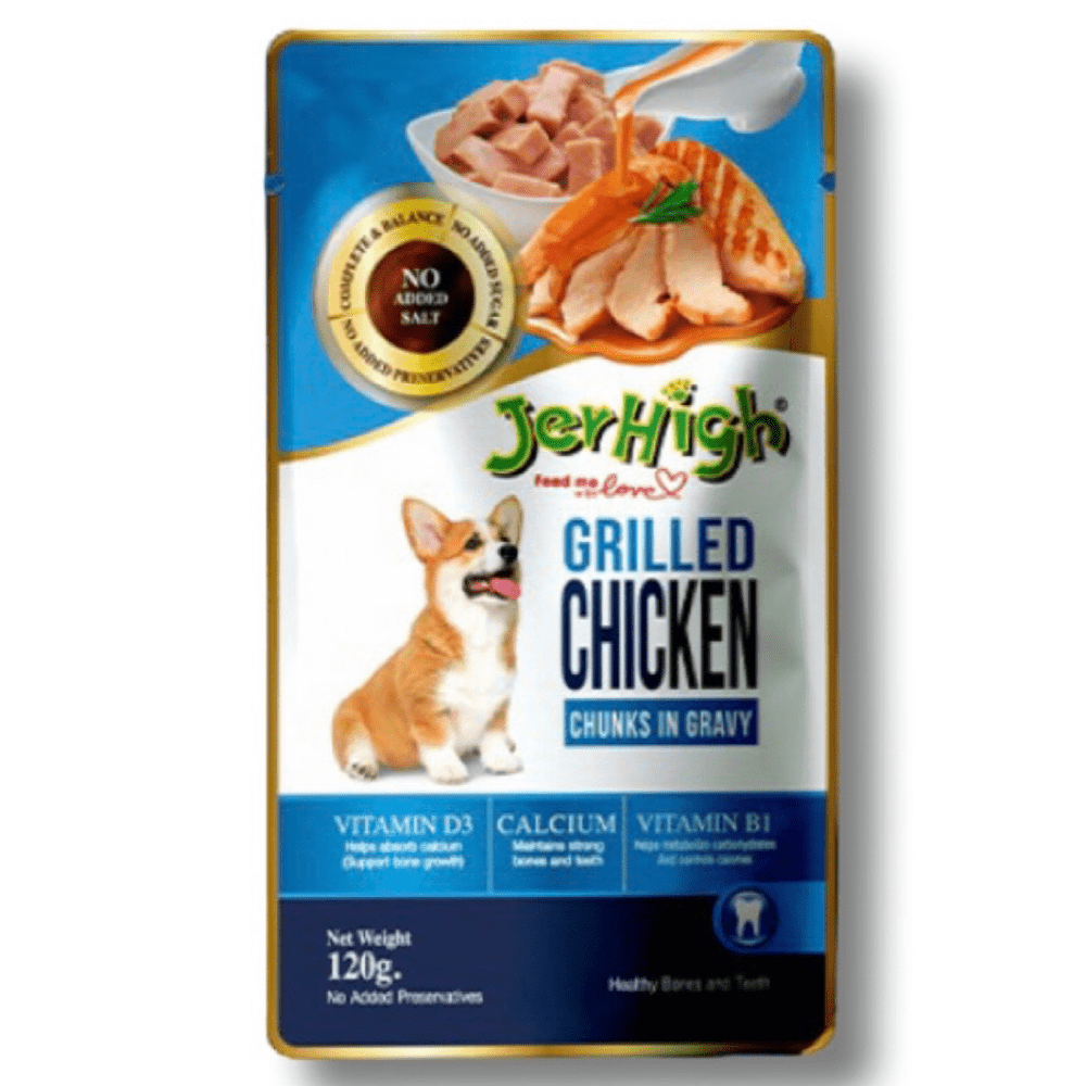 JerHigh Chicken Grilled in Gravy and Chicken And Liver in Gravy Dog Wet Food Combo