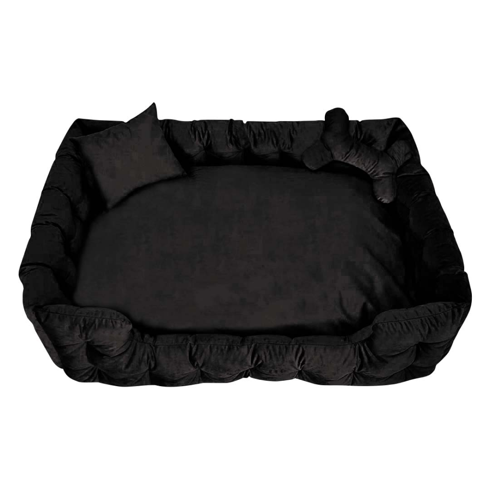 Hiputee Luxurious High Wall Soft Velvet Washable Bed for Dogs and Cats (Black)