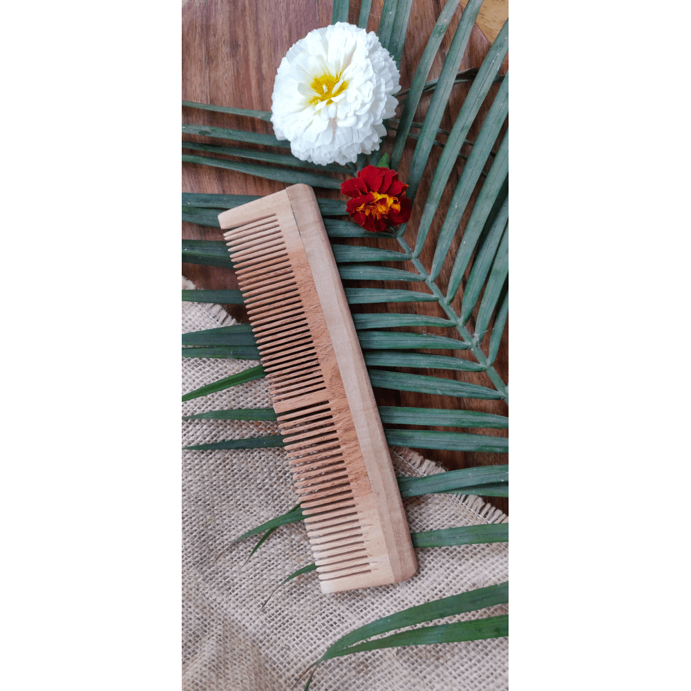 Happy Puppy Organic Dematting Neem Wood Dual Teeth Comb for Dogs and Cats