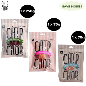 Chip Chops Roast Duck Strips, Sun Dried Chicken Jerky and Chicken and Codfish Rolls Dog Treats Combo (Pack of 3)