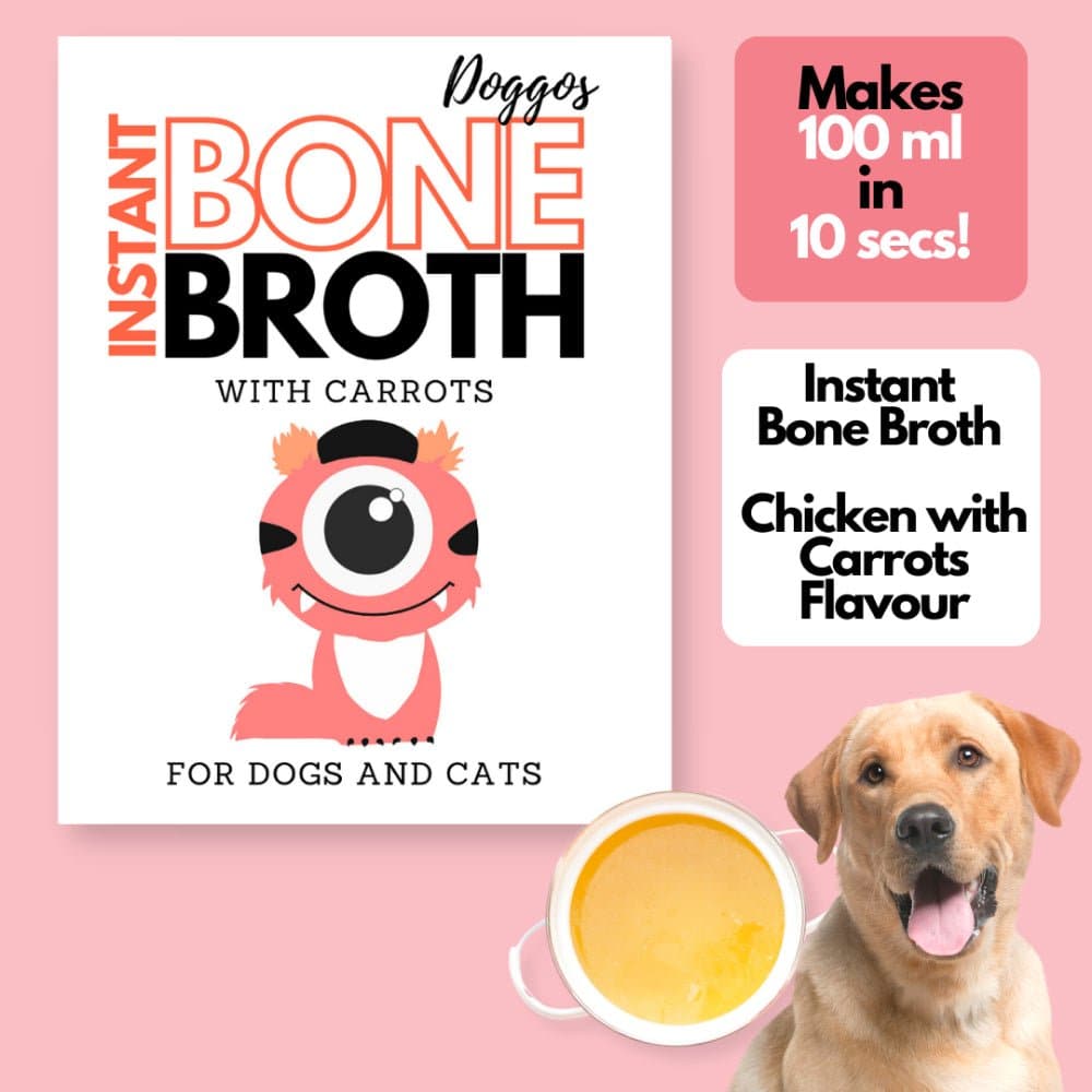 Doggos Instant Chicken and Carrots Bone Broth Gut and Vision Formula (Makes 100ml) for Cats and Dogs Dog Treats + Others Doggos