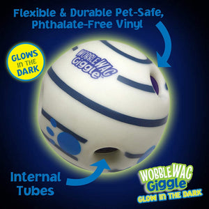 Wobble Wag Giggle Glow in The Dark Interactive Toy for Dogs | For Medium Chewers (White)