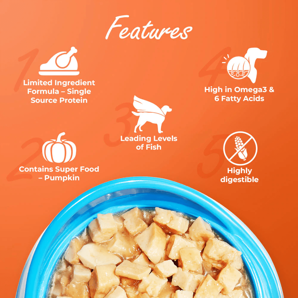 Kennel Kitchen Supreme Cuts in Gravy Fish Recipe with Pumpkin Dog Wet Food for Adults & Puppies