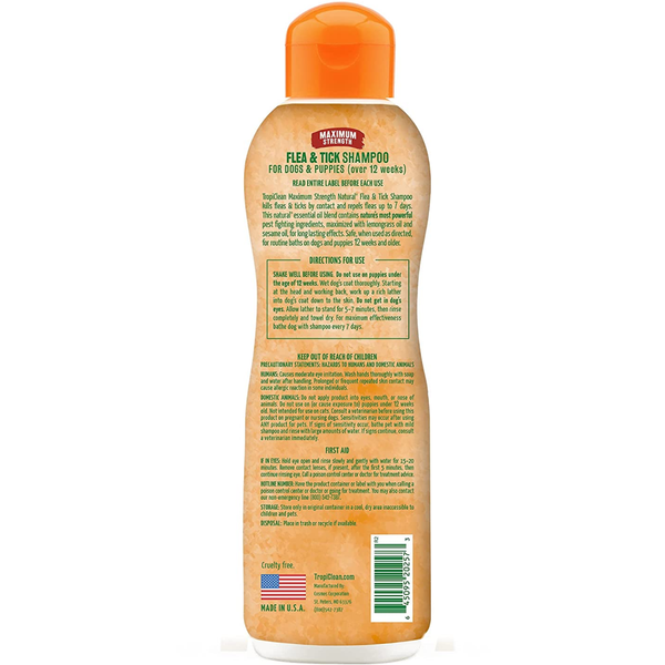 Tropiclean Maximum Strength Natural Flea & Tick Shampoo for Dogs