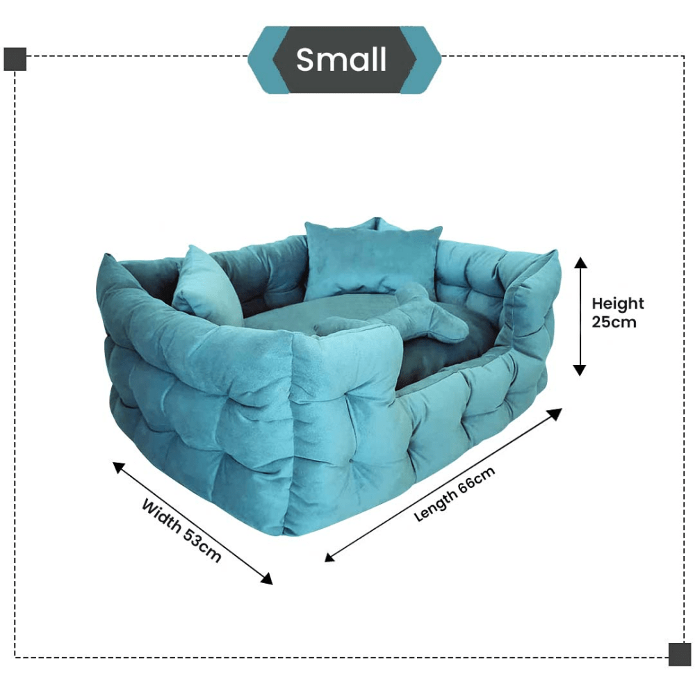 Hiputee Luxurious High Wall Soft Velvet Washable Bed for Dogs and Cats (Aqua Blue)