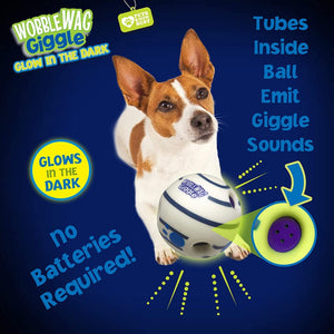 Wobble Wag Giggle Glow in The Dark Interactive Toy for Dogs | For Medium Chewers (White)