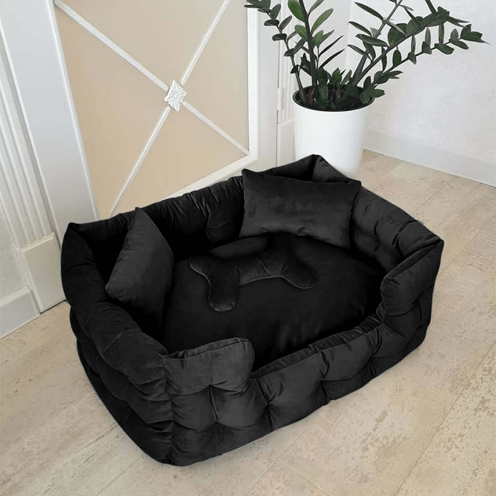 Hiputee Luxurious High Wall Soft Velvet Washable Bed for Dogs and Cats (Black)