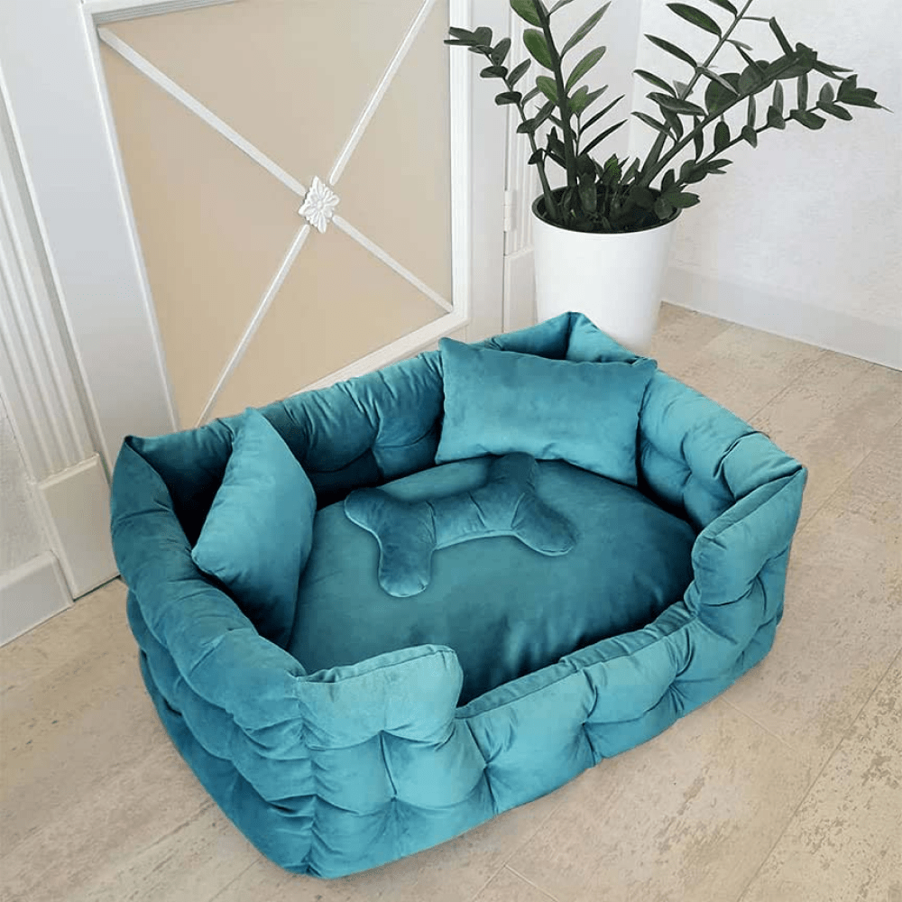 Hiputee Luxurious High Wall Soft Velvet Washable Bed for Dogs and Cats (Aqua Blue)