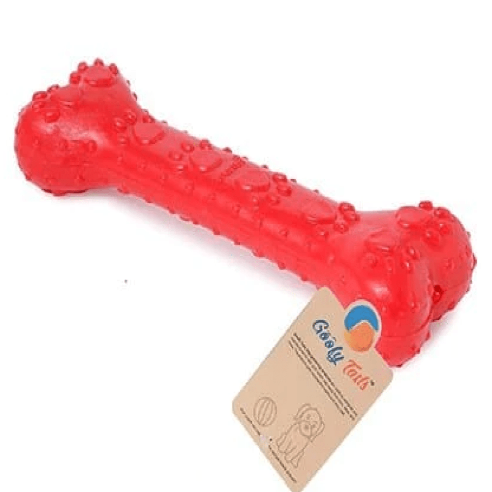 Goofy Tails Super Dog Rubber Bone Paw Print Toy for Dogs