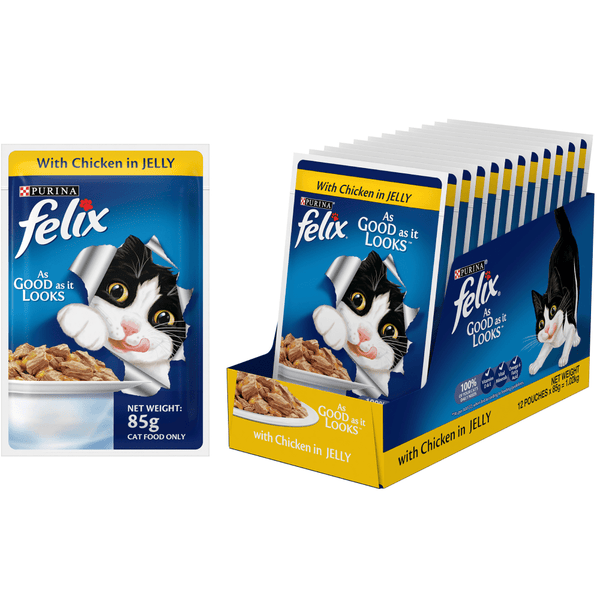 Me O Tuna & Sardine in Jelly Kitten and Purina Felix Chicken with Jelly Adult Cat Wet Food Combo (12+12)