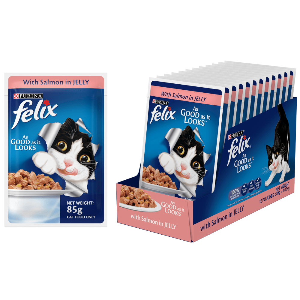 Me O Delite Tuna with Crab Sticks in Jelly and Purina Felix Salmon with Jelly Adult Cat Wet Food Combo (12+12)