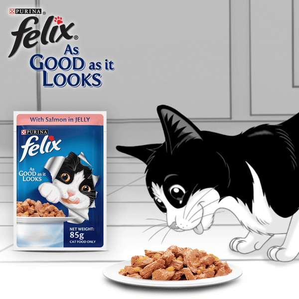 Me O Delite Tuna with Crab Sticks in Jelly and Purina Felix Salmon with Jelly Adult Cat Wet Food Combo (12+12)