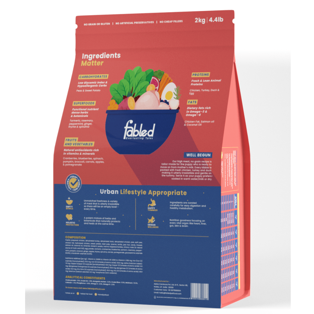 Fabled Well Begun Fresh Chicken Turkey and Duck Puppy Starter Dry Food Dogs- Dry Food Fabled
