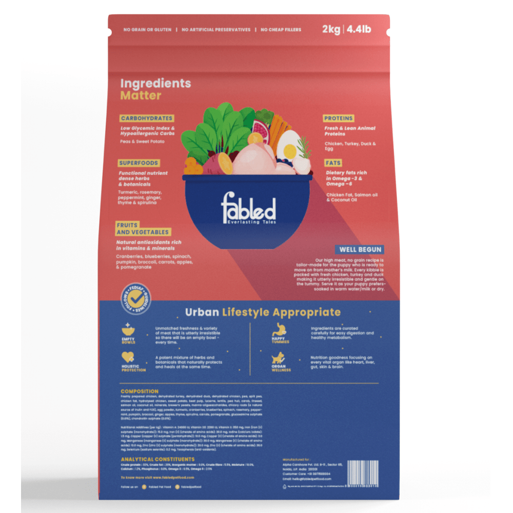 Fabled Well Begun Fresh Chicken Turkey and Duck Puppy Starter Dry Food Dogs- Dry Food Fabled