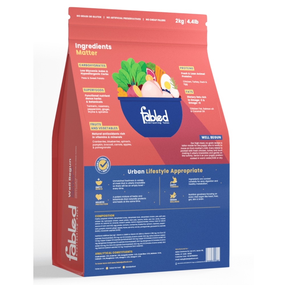 Fabled Well Begun Fresh Chicken Turkey and Duck Puppy Starter Dry Food Dogs- Dry Food Fabled