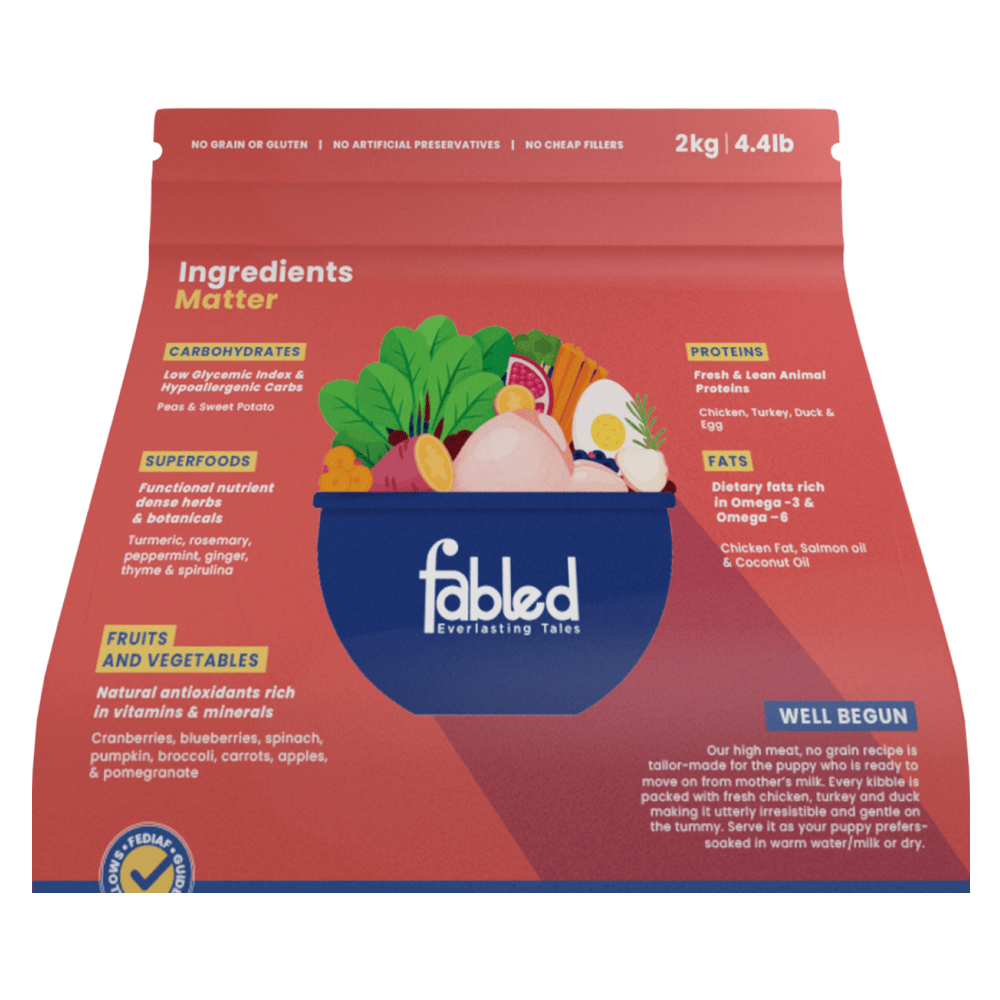 Fabled Well Begun Fresh Chicken Turkey and Duck Puppy Starter Dry Food Dogs- Dry Food Fabled