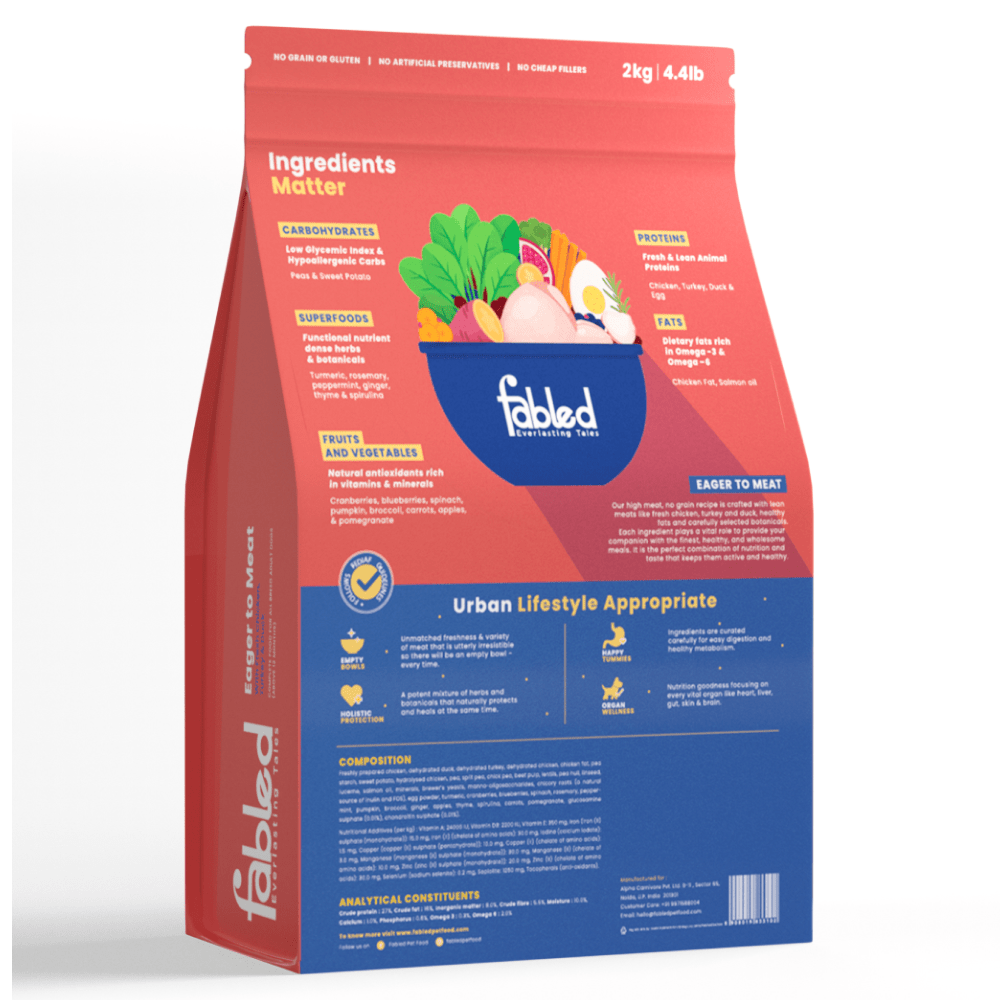Fabled Eager to Meat Fresh Chicken Turkey and Duck Adult Dog Dry Food (Limited Shelf Life) Dogs- Dry Food Fabled