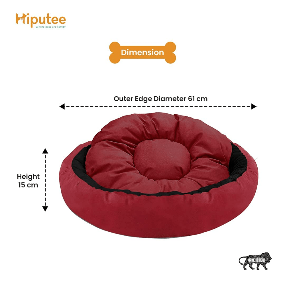 Hiputee Reversible Super Soft Velvet Round Bed for Dogs and Cats (Red Black)