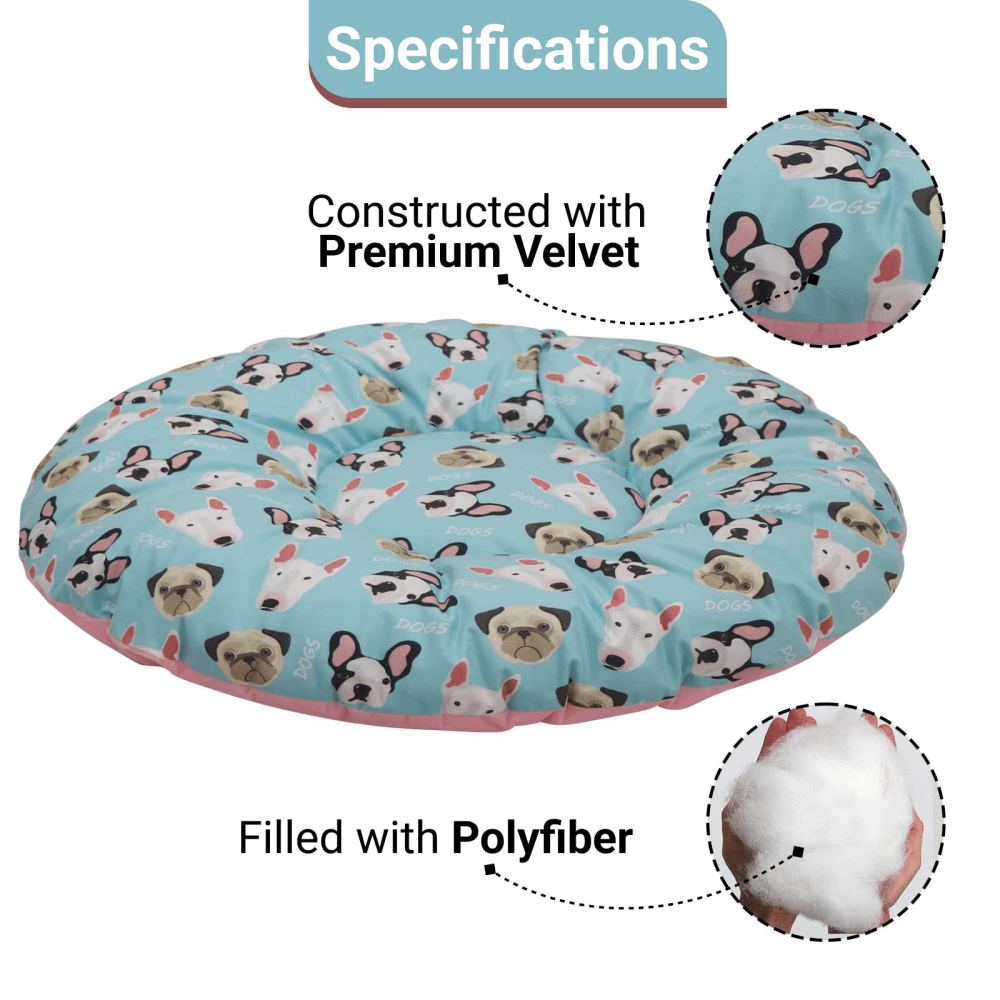 Hiputee Soft Velvet Reversible Bed for Dogs and Cats (Aqua Print)