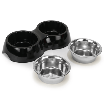 Basil Double Melamine Bowl Dinner Set for Dogs and Cats