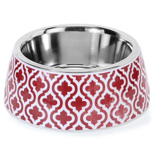 Basil Red Indie Print Melamine Bowl for Dogs and Cats