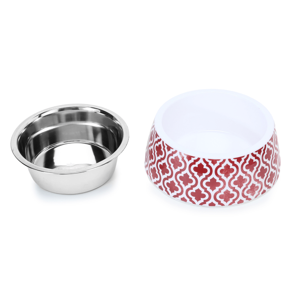 Basil Red Indie Print Melamine Bowl for Dogs and Cats