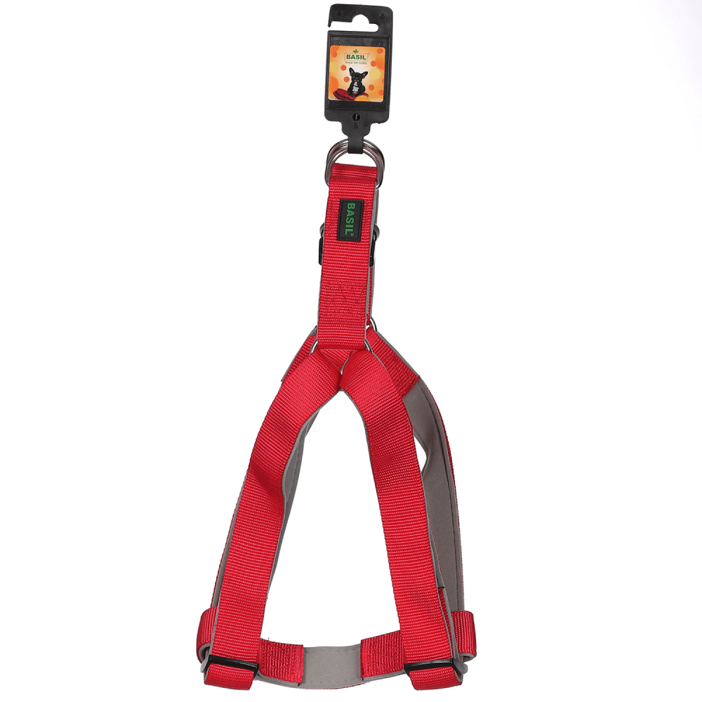 Basil Nylon Padded Adjustable Harness for Dogs (Red)