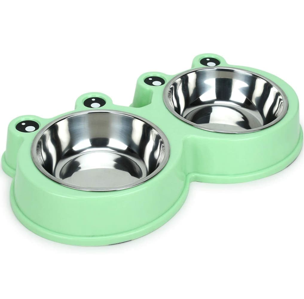 Emily Pets Stainless Steel Double Feeder Set Bowl for Dogs and Cats (Green)