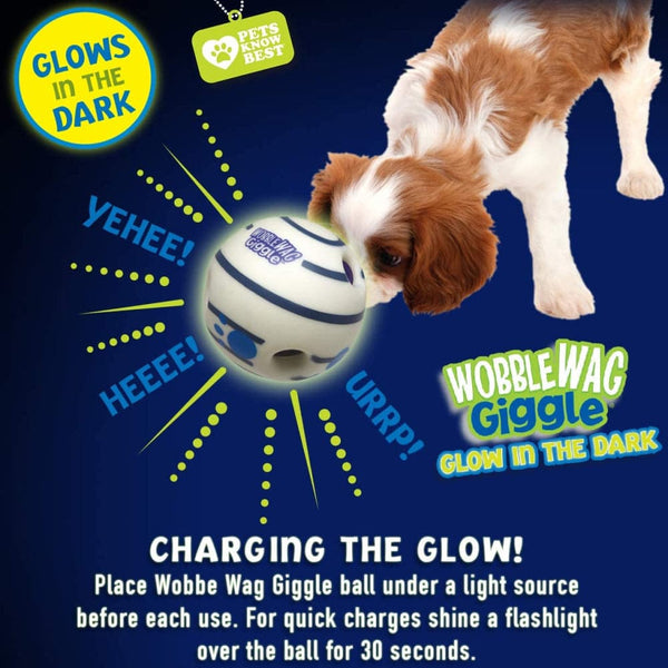 Wobble Wag Giggle Glow in The Dark Interactive Toy for Dogs | For Medium Chewers (White)