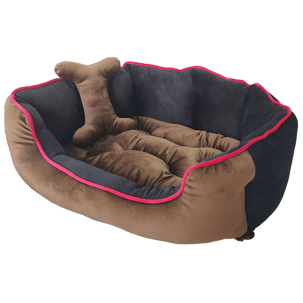 Hiputee Reversible Holland Velvet Bed for Dogs and Cats (Brown, Black)