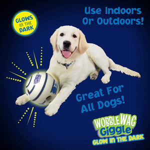 Wobble Wag Giggle Glow in The Dark Interactive Toy for Dogs | For Medium Chewers (White)