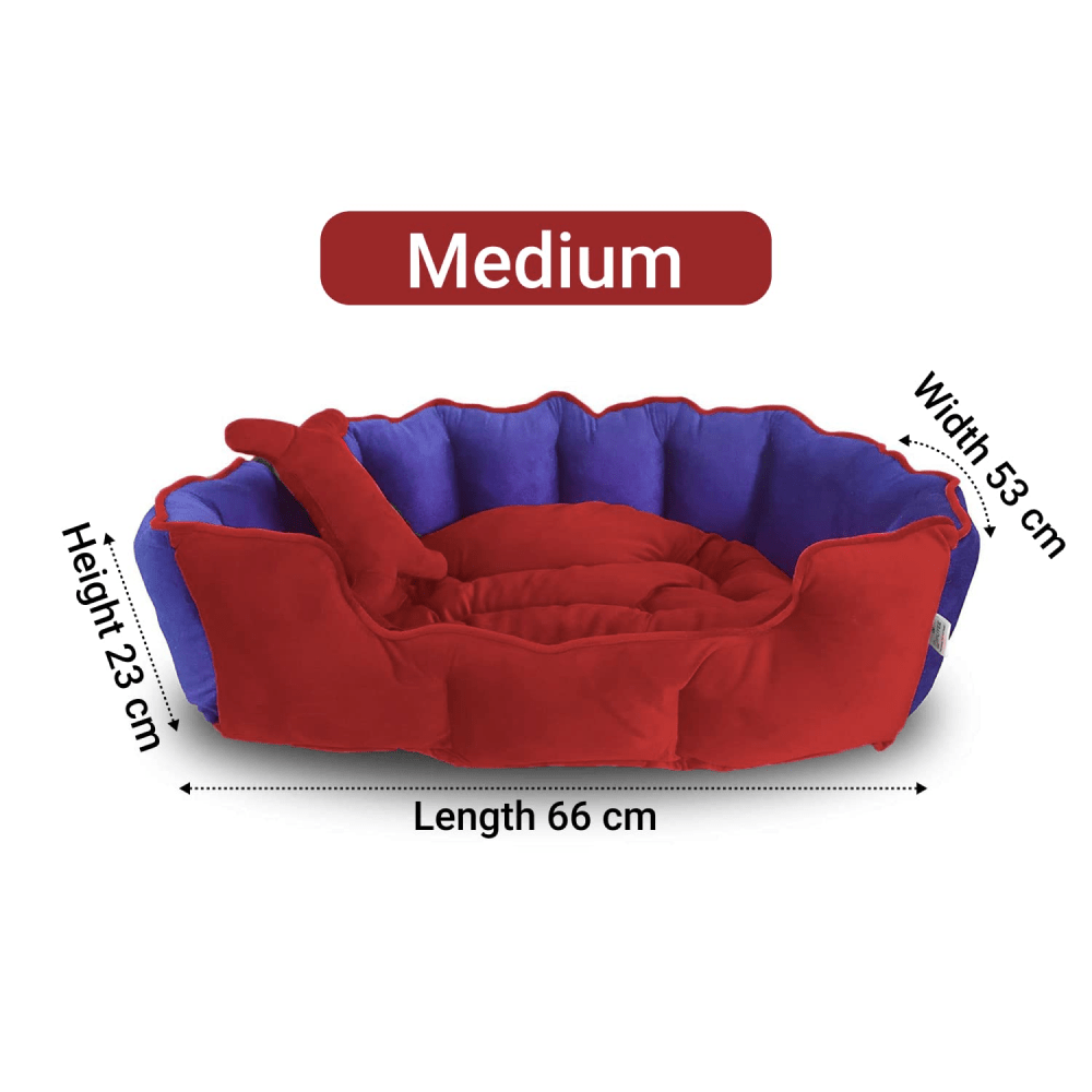 Hiputee Reversible Holland Velvet Bed for Dogs and Cats (Red, Blue)