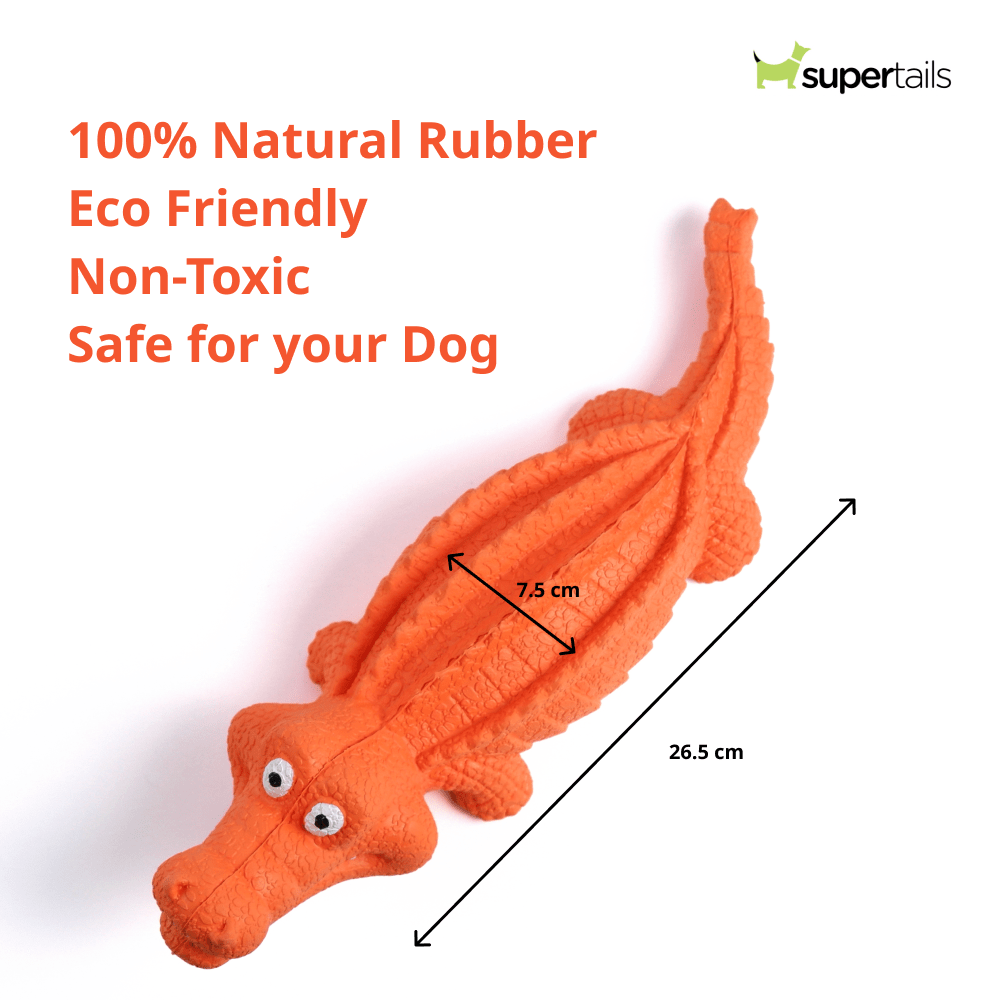 Goofy Tails Squeaky Rubber Crocodile Toy for Dogs