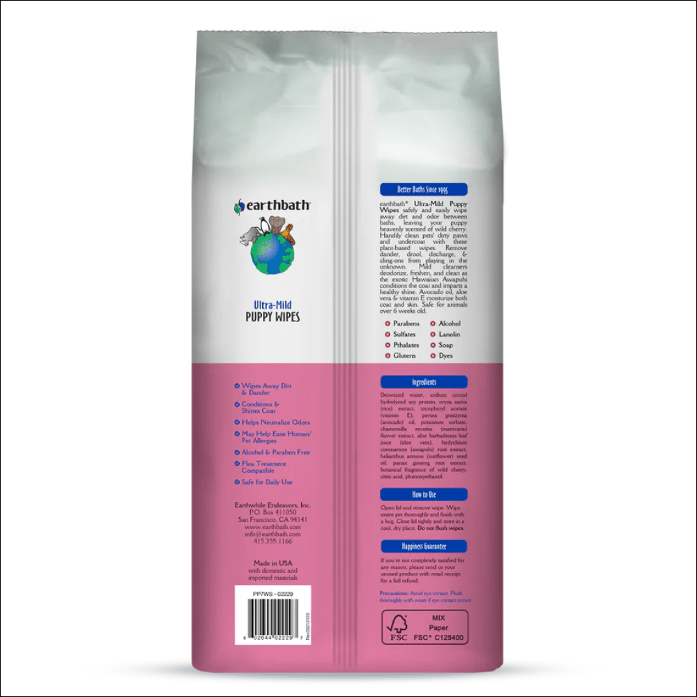 EarthBath Ultra Mild Puppy Grooming Wipes for Dogs and Cats