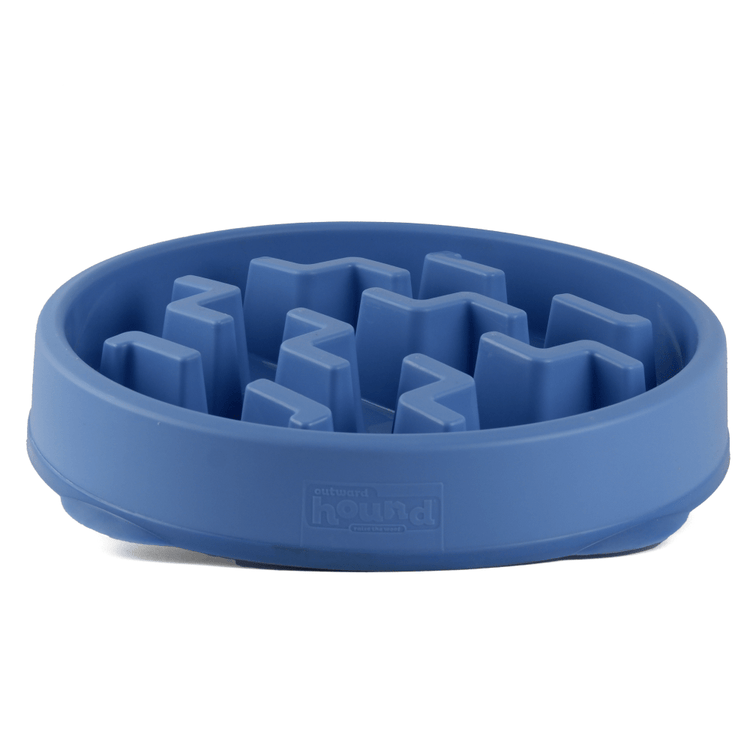 Flexzion Slow Feed Dog Bowl Blue - Pet Small Animal Feeder Food Water Container