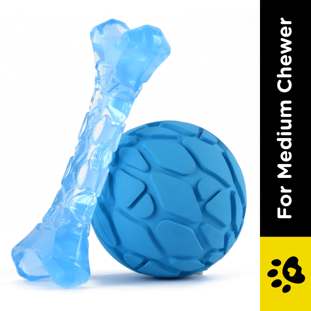 Barkbutler x Fofos Milk Bone & Ball Durable Interactive Chew Toy for Dogs (Blue)