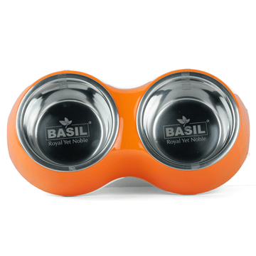 Basil Double Melamine Bowl Dinner Set for Dogs and Cats (Orange)